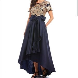 Bow Waist Embroidered Sequin Lace Hi-Low Ballgown